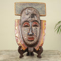 Handmade Sese Wood Royal Elephant African Mask And Stand Ghana Multi Color