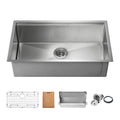 Handcrafted Undermount Single Bowl Real Real 16 Gauge Stainless Steel Workstation Kitchen Sink