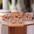 Handcrafted Suar Wood Three Plumeria Blossoms Wall Relief Panel Indonesia