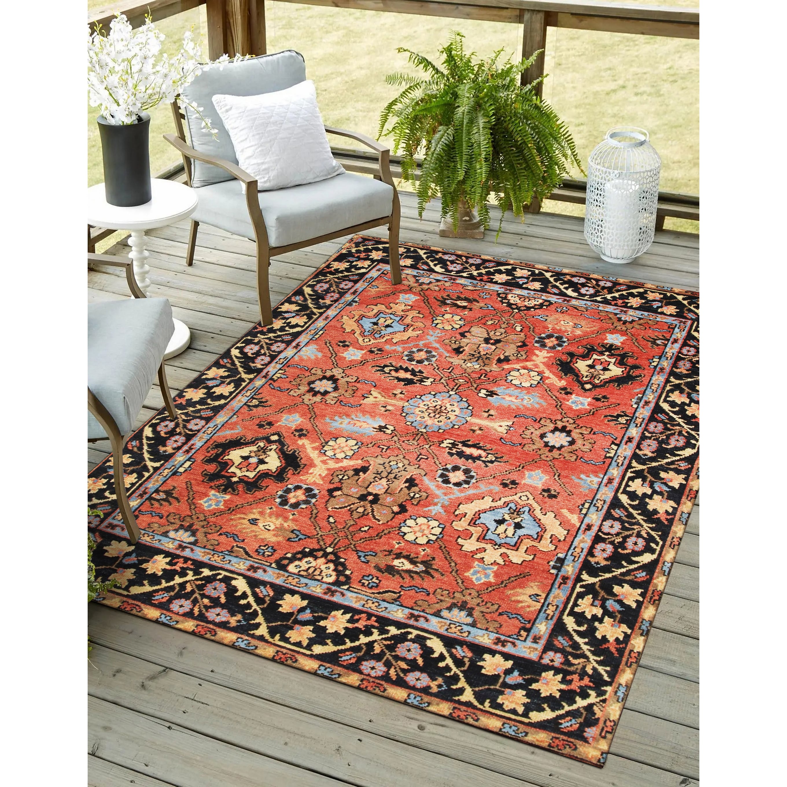 Handknotted Wool Rust Navy Traditional All Over Traditional Knot Rug 76 X 96