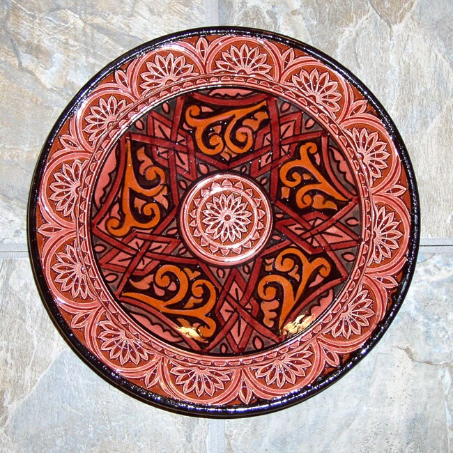 Handmade 10 Inch Engraved Ceramic Plate Morocco