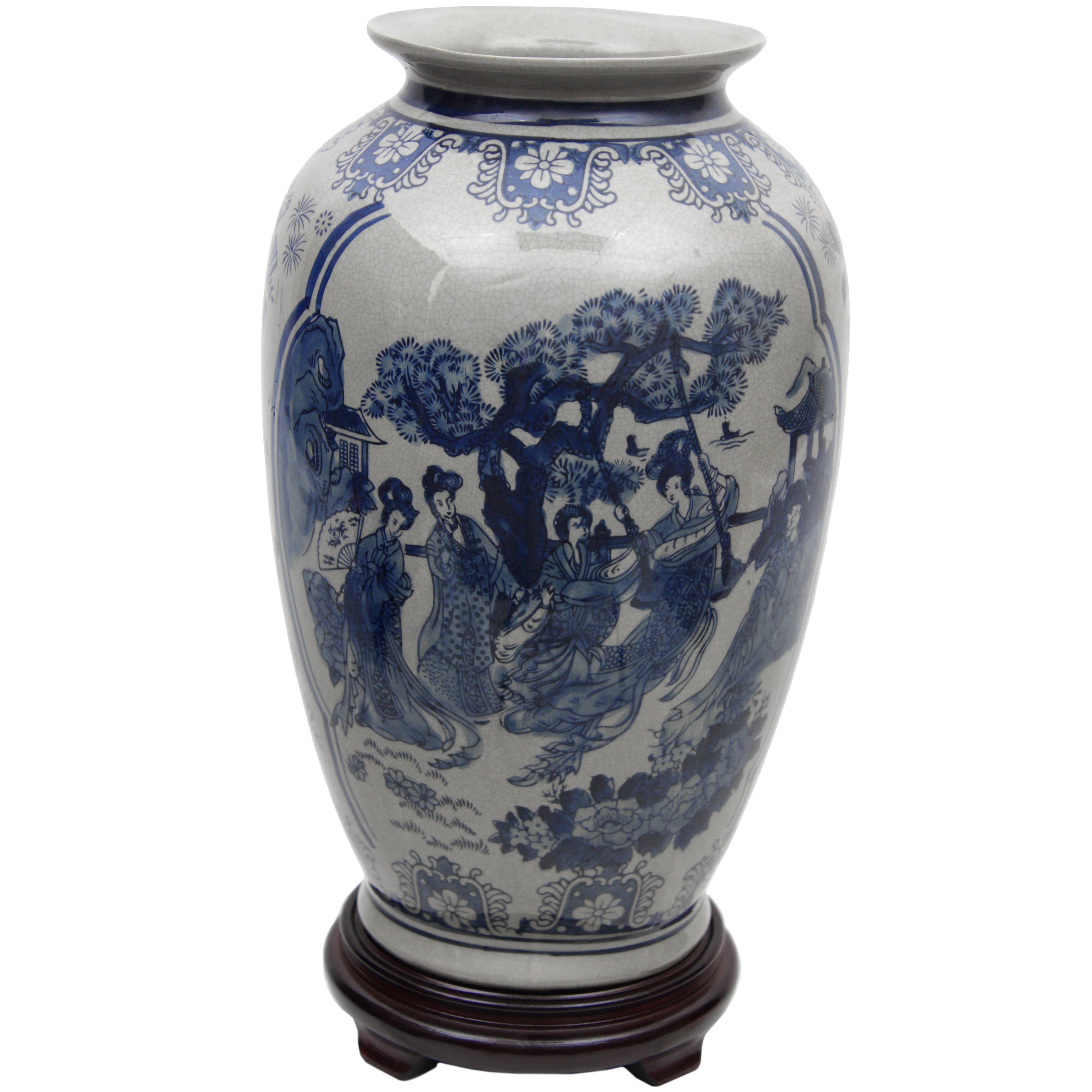 Handmade 14 Inch Blue And White Porcelain Tung Chi Vase China