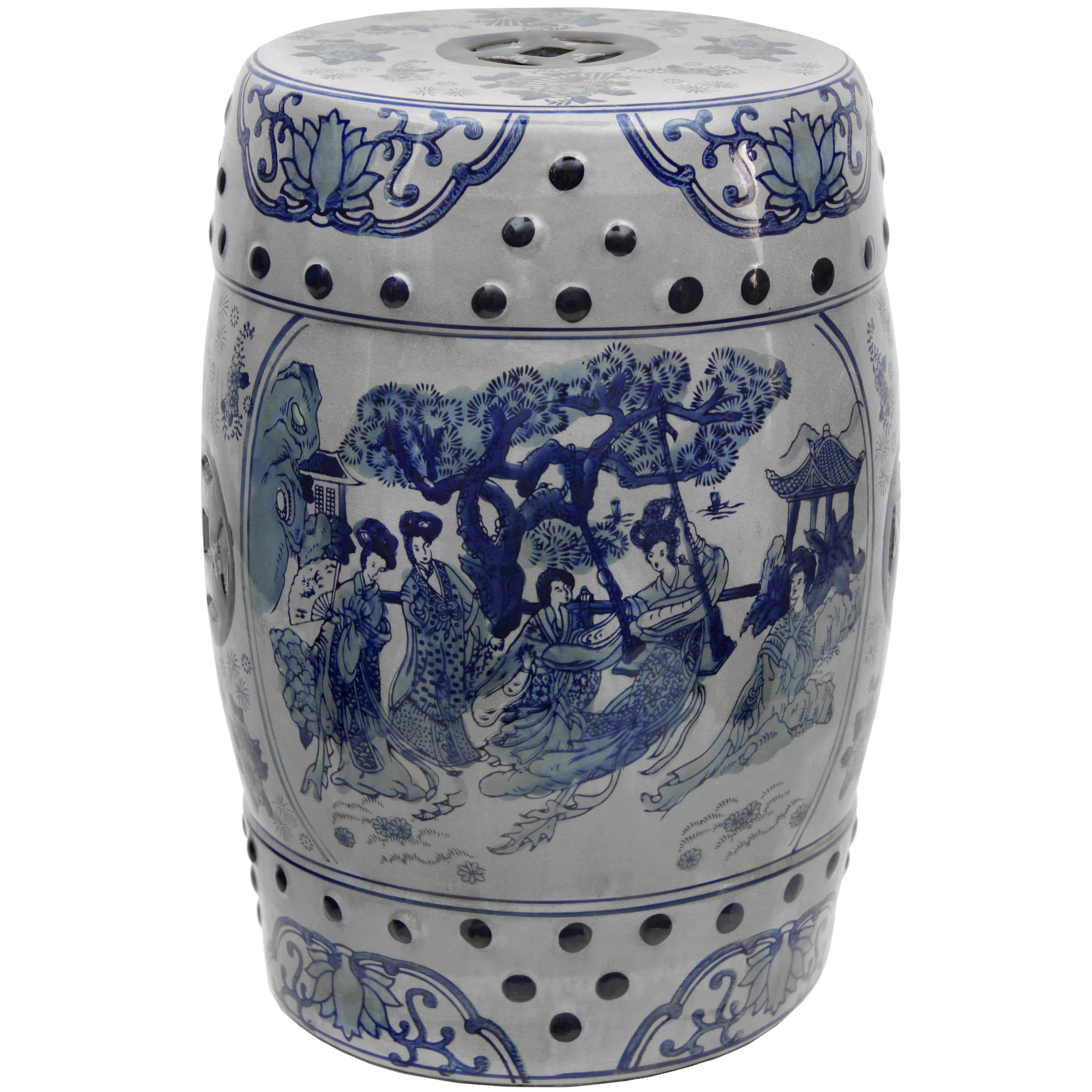 Handmade 18 Inch Ladies Blue And White Porcelain Stool China