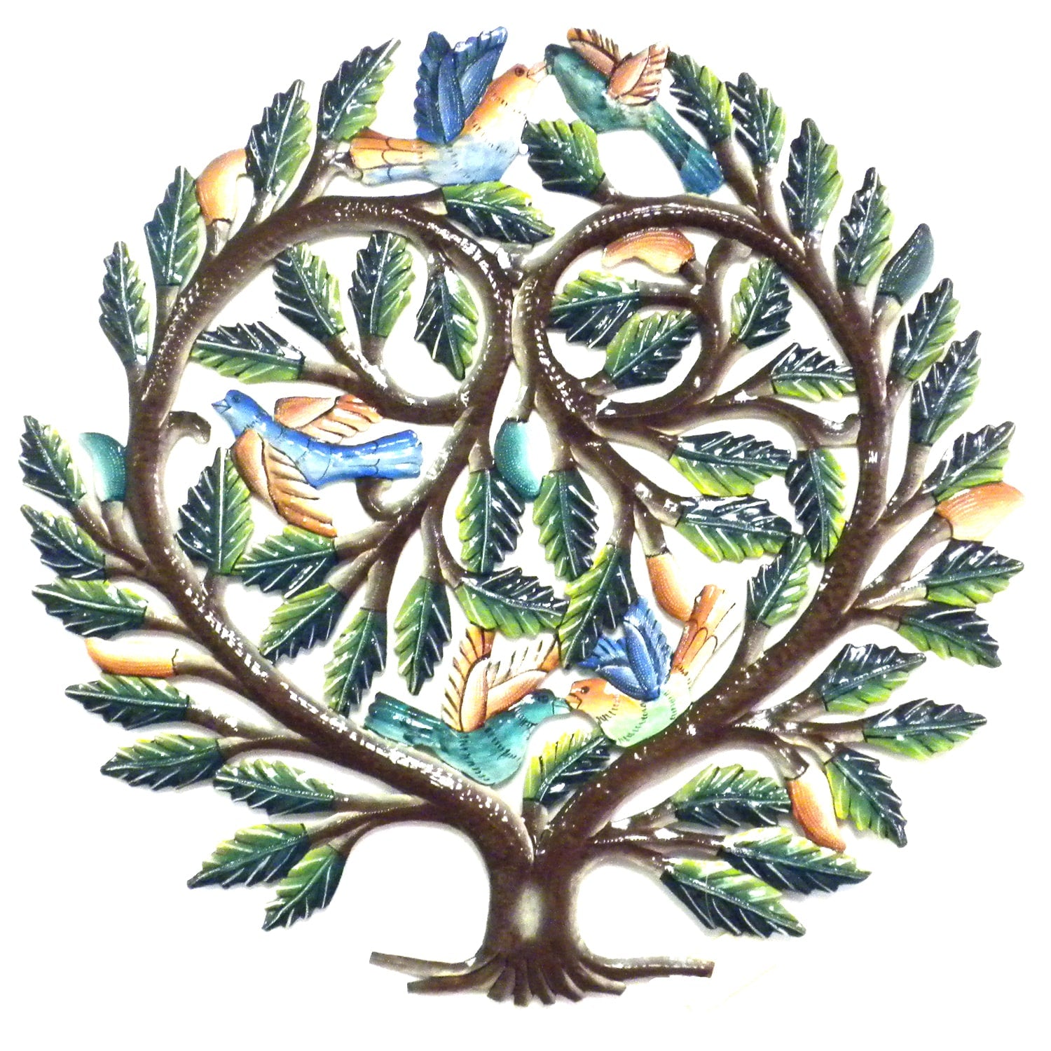 Handmade 24 Inch Painted Tree Of Life Heart Metal Wall Art Haiti