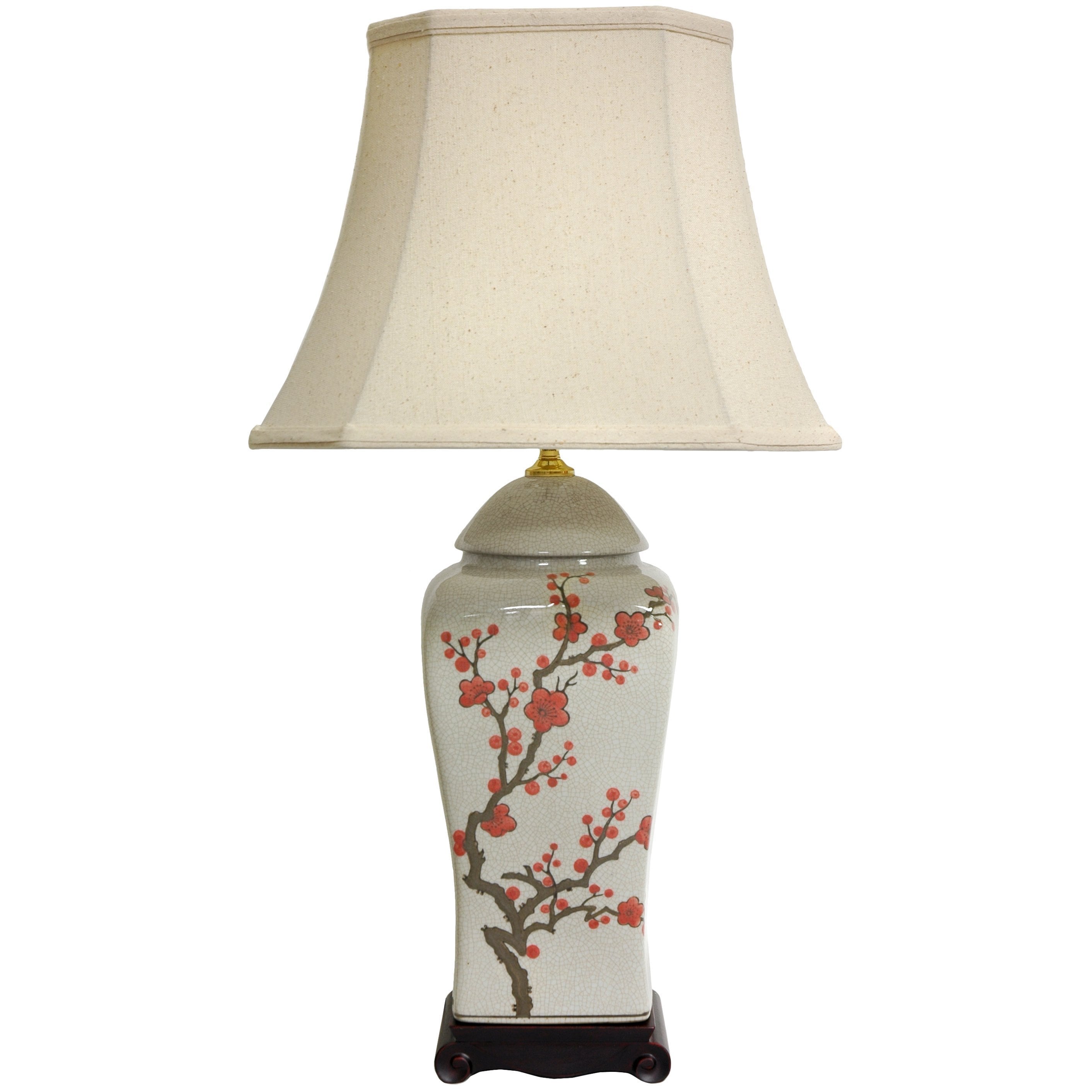 Handmade 26 Inch White And Red Cherry Blossom Porcelain Vase Lamp China