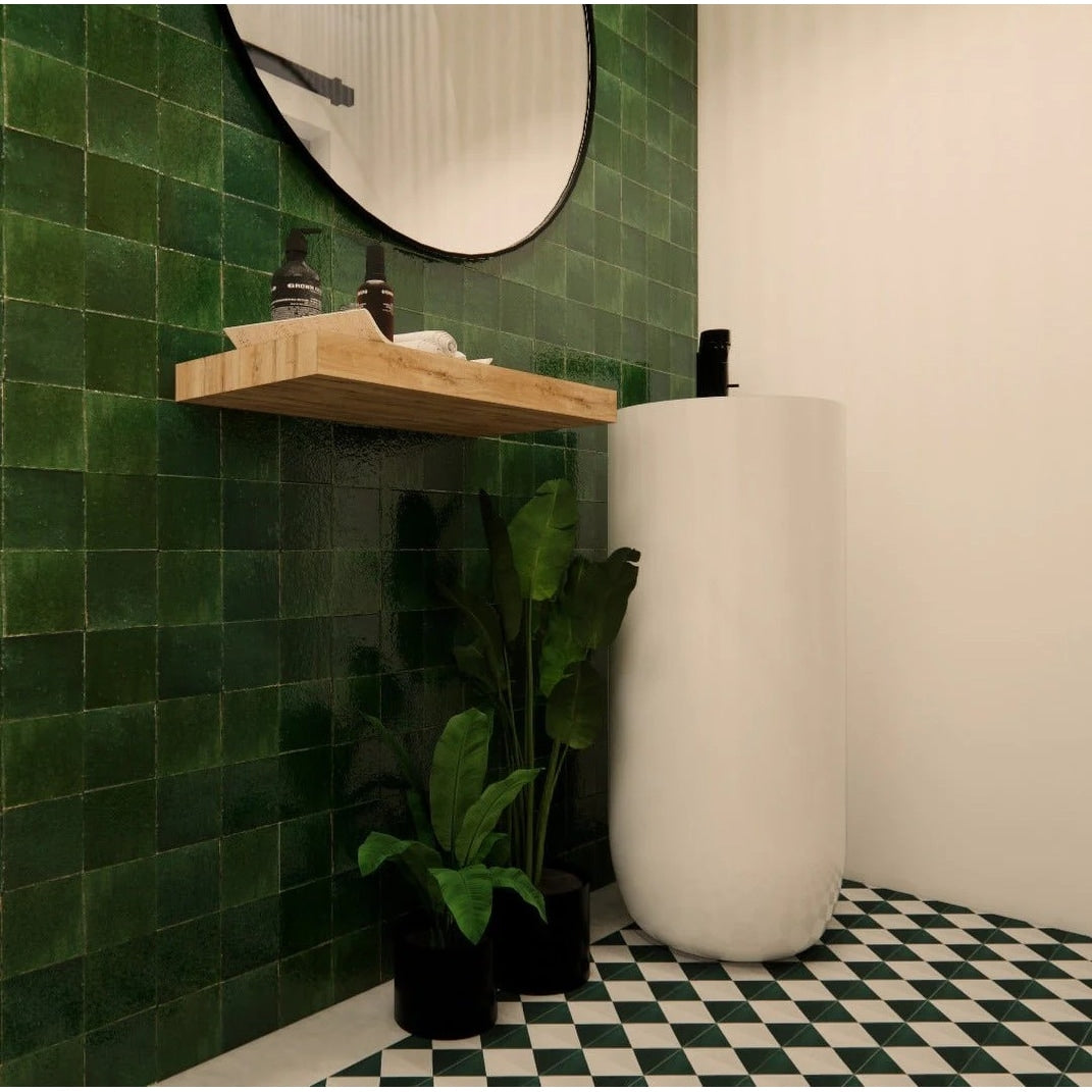 Handmade 4X4 In Moroccan Mosaic Solid Color Dark Green