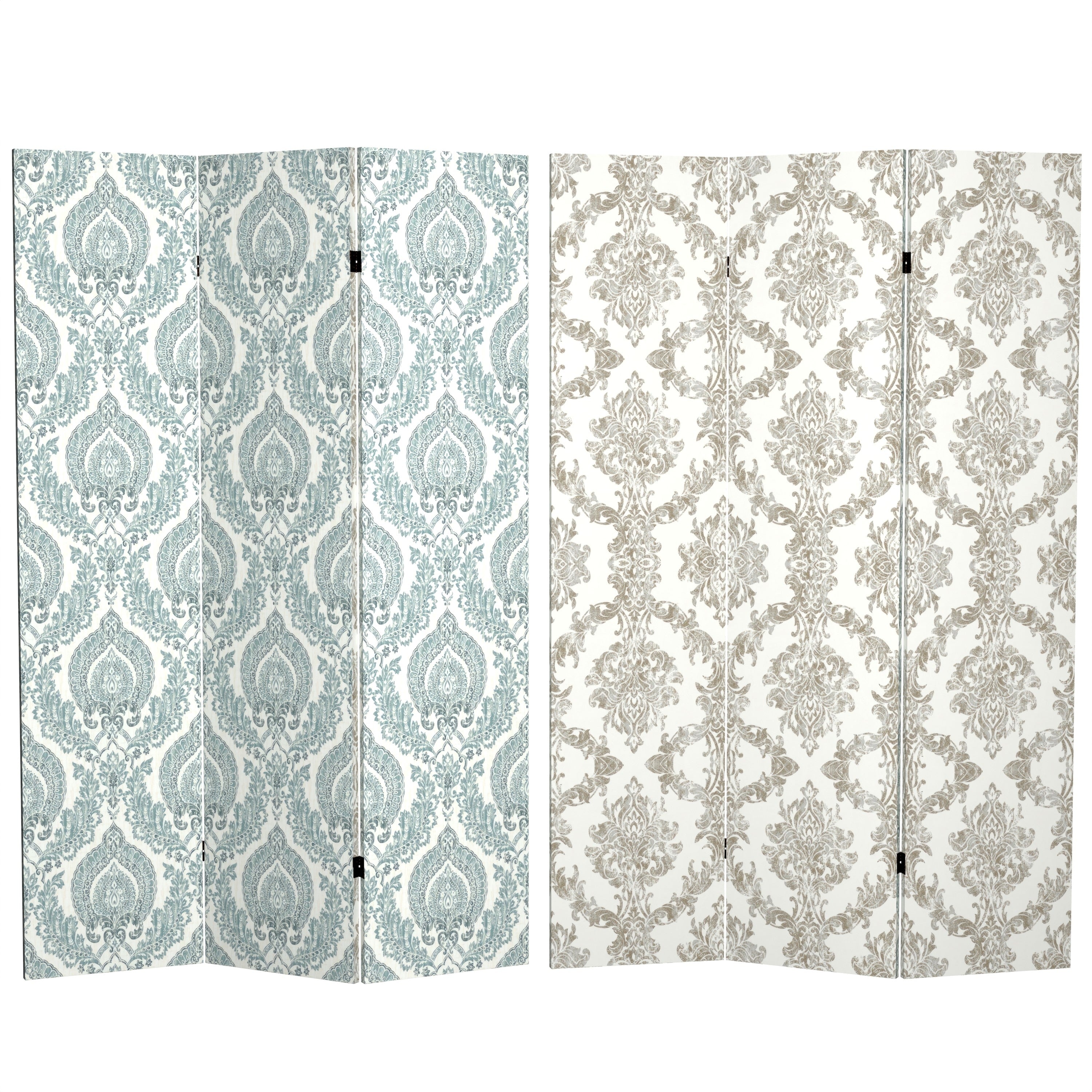 6 Ft. Tall Double Sided Ivory Damask Canvas Room Divider