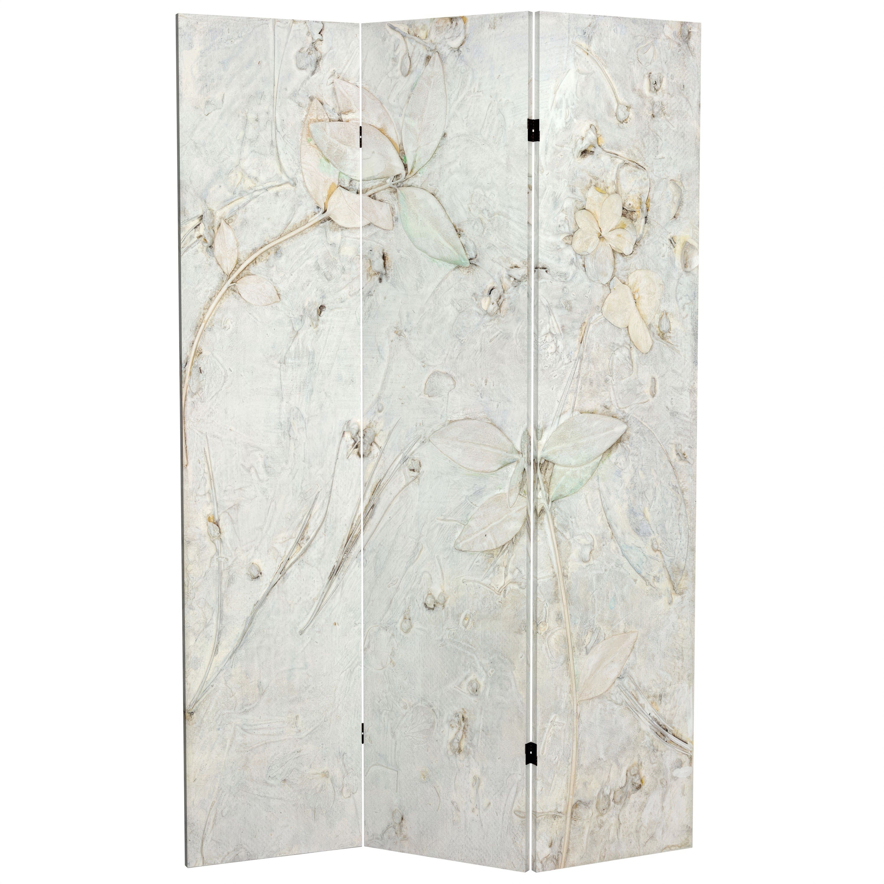 6 Ft. Tall Double Sided Ivory Flowers Canvas Room Divider