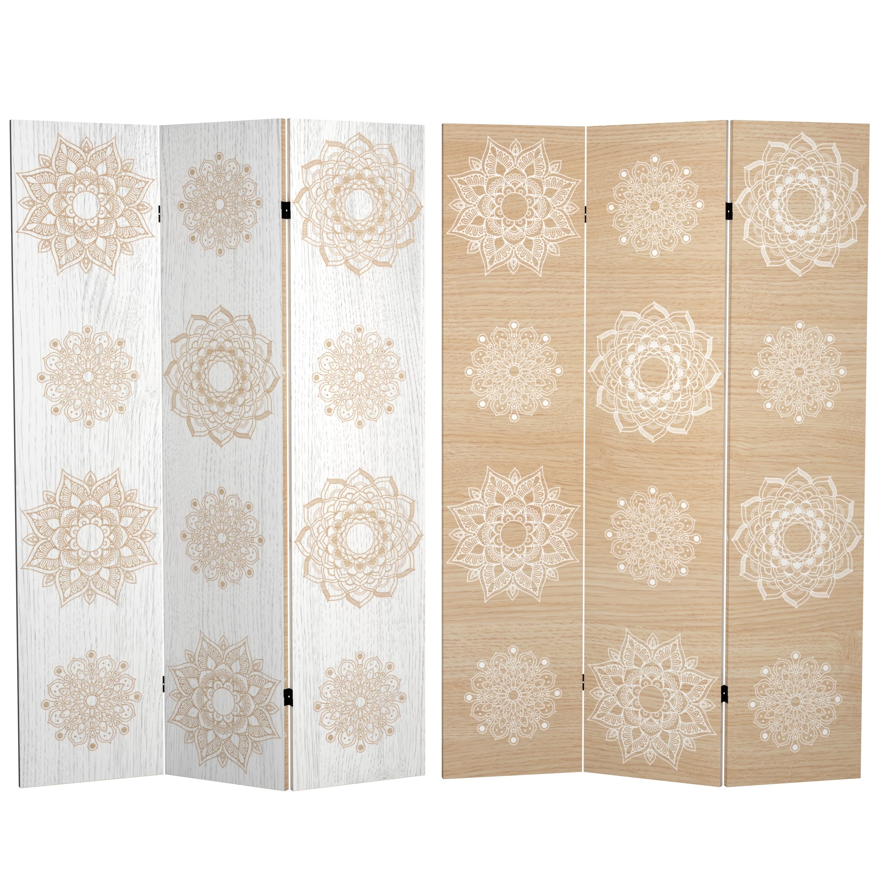6 Ft. Tall Double Sided Mandala On Birch Canvas Room Divider