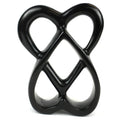 Handmade 8 Inch Soapstone Connected Hearts Sculpture In Black Kenya