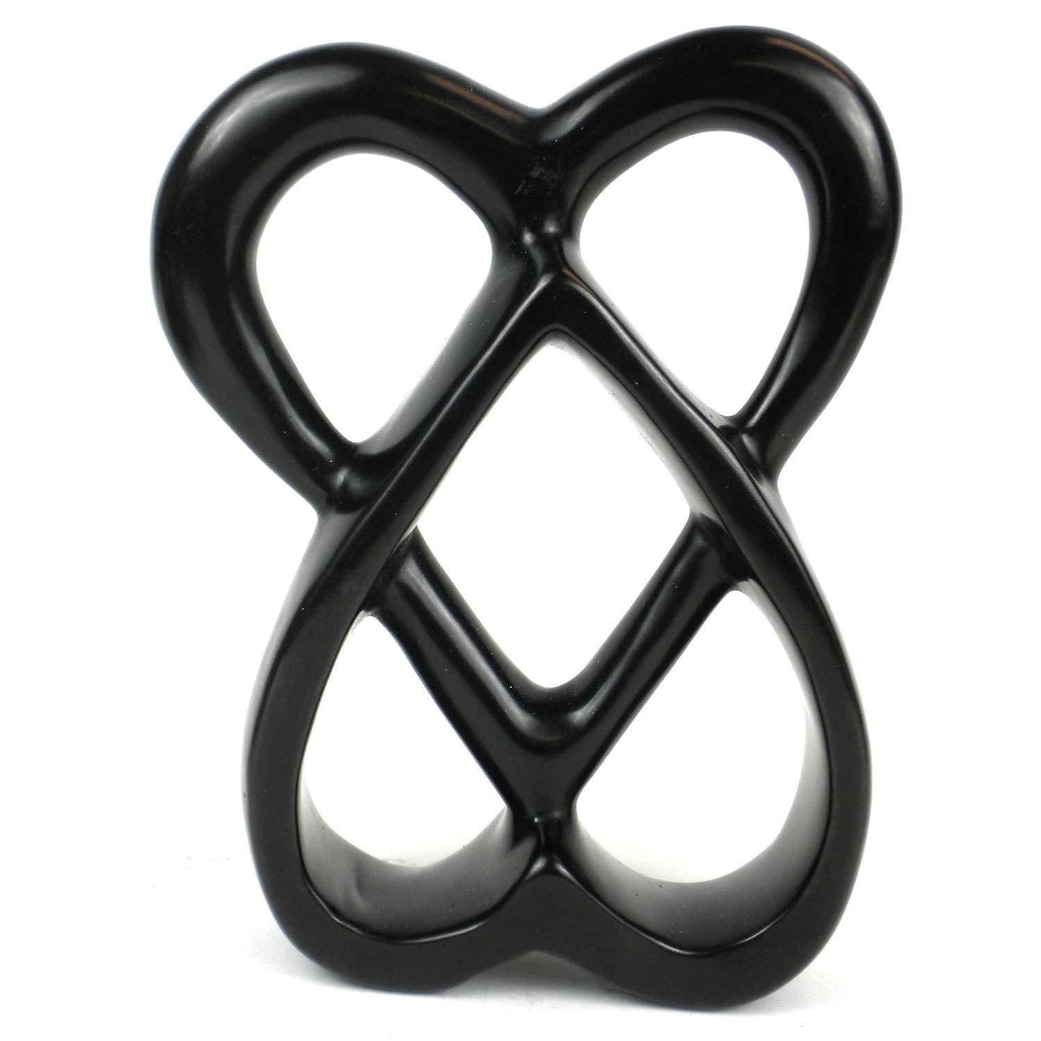 Handmade 8 Inch Soapstone Connected Hearts Sculpture In Black Kenya