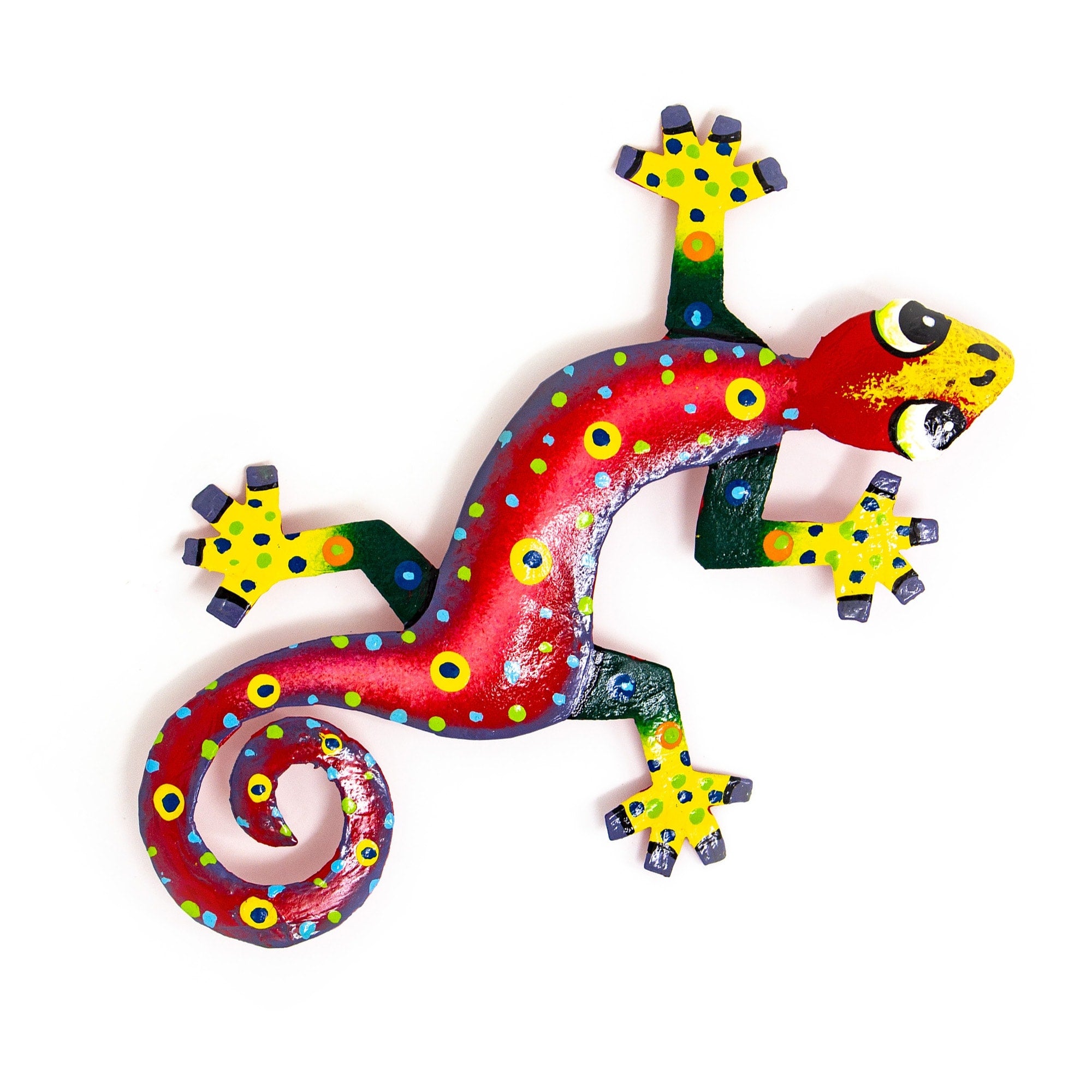 Hand Painted Eight Inch Metal Red Confetti Gecko Haiti