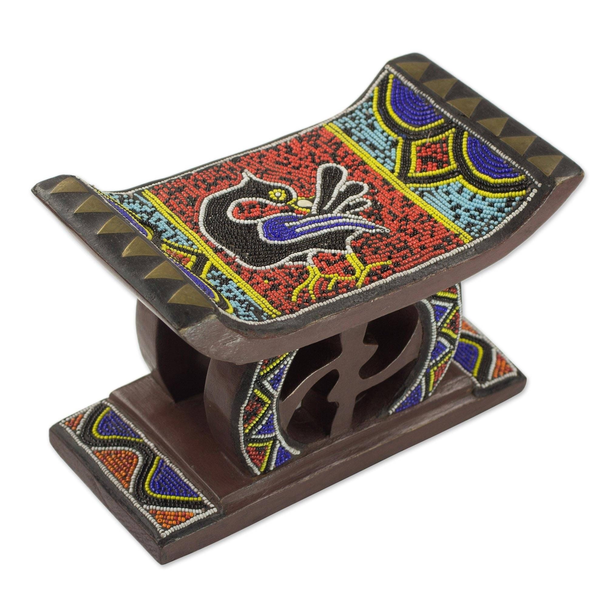 Adinkra Sankofa Beaded Decorative Wood Stool N A