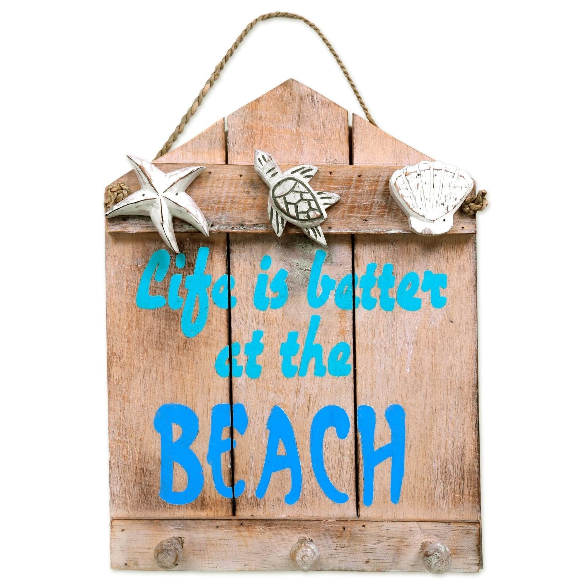 Novica Handmade Albesia Wood Life Is Better At The Beach Coat Rack Indonesia