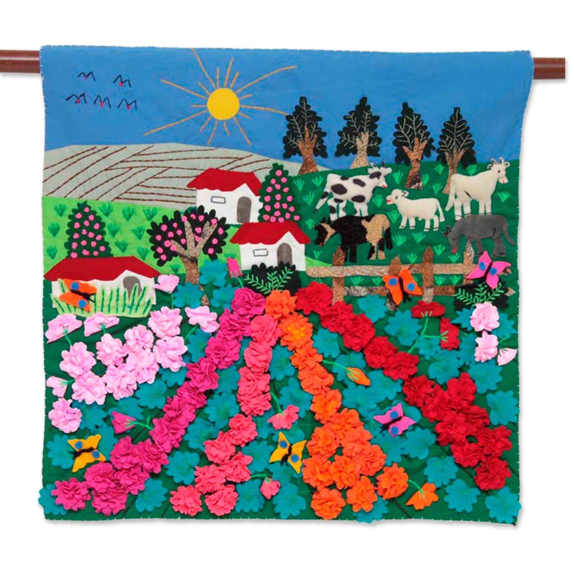 Handmade Ancash Fields Of Roses Applique Wall Hanging Peru 31 X 20 X 4