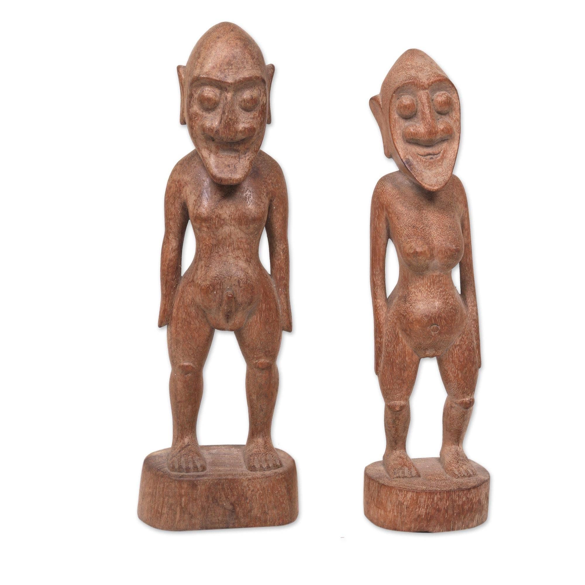 Handmade Ancient Asmat Pair Wood Sculptures Indonesia 40 X 17 X 16