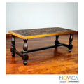 Handmade Andean Birds Hand Tooled Leather Brown Mohena Wood Coffee Table Peru