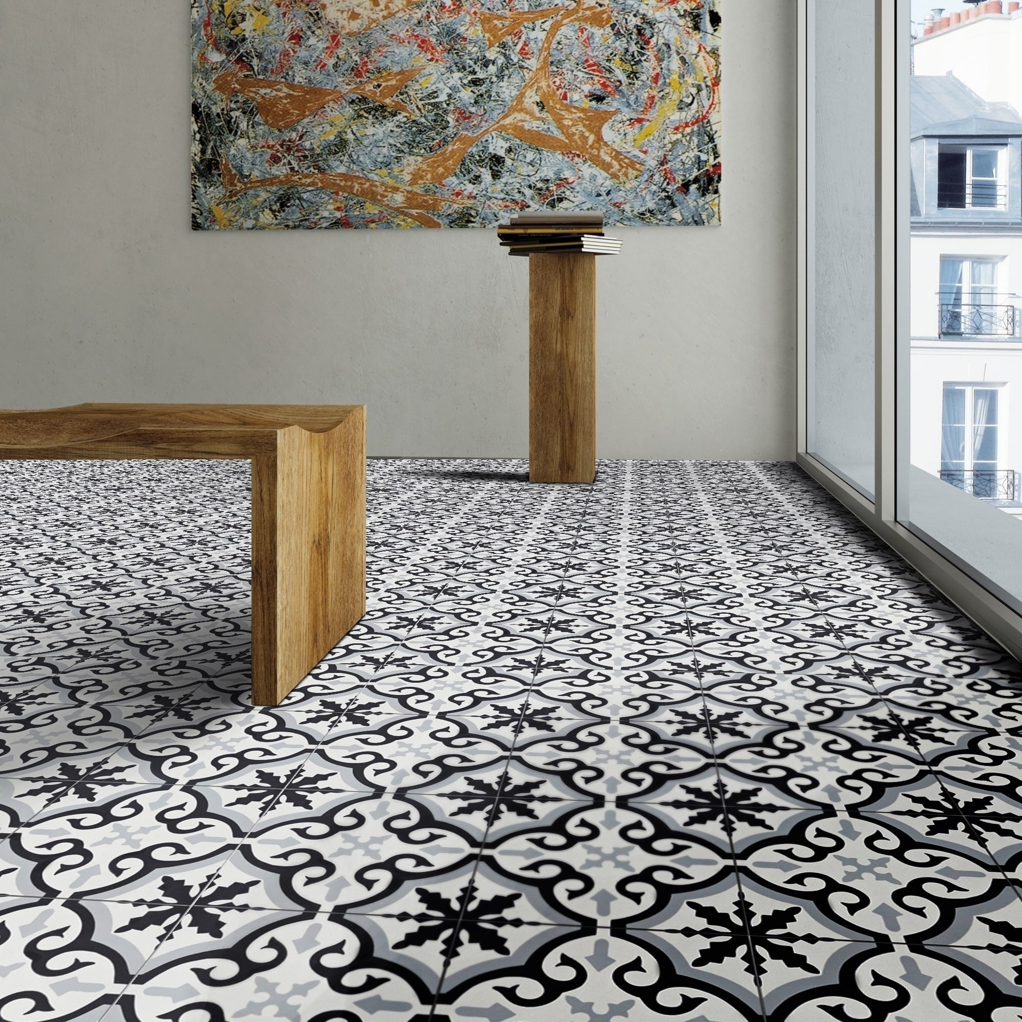 Argana In Black And Grey Handmade 8X8 In Moroccan Tile Pack 12