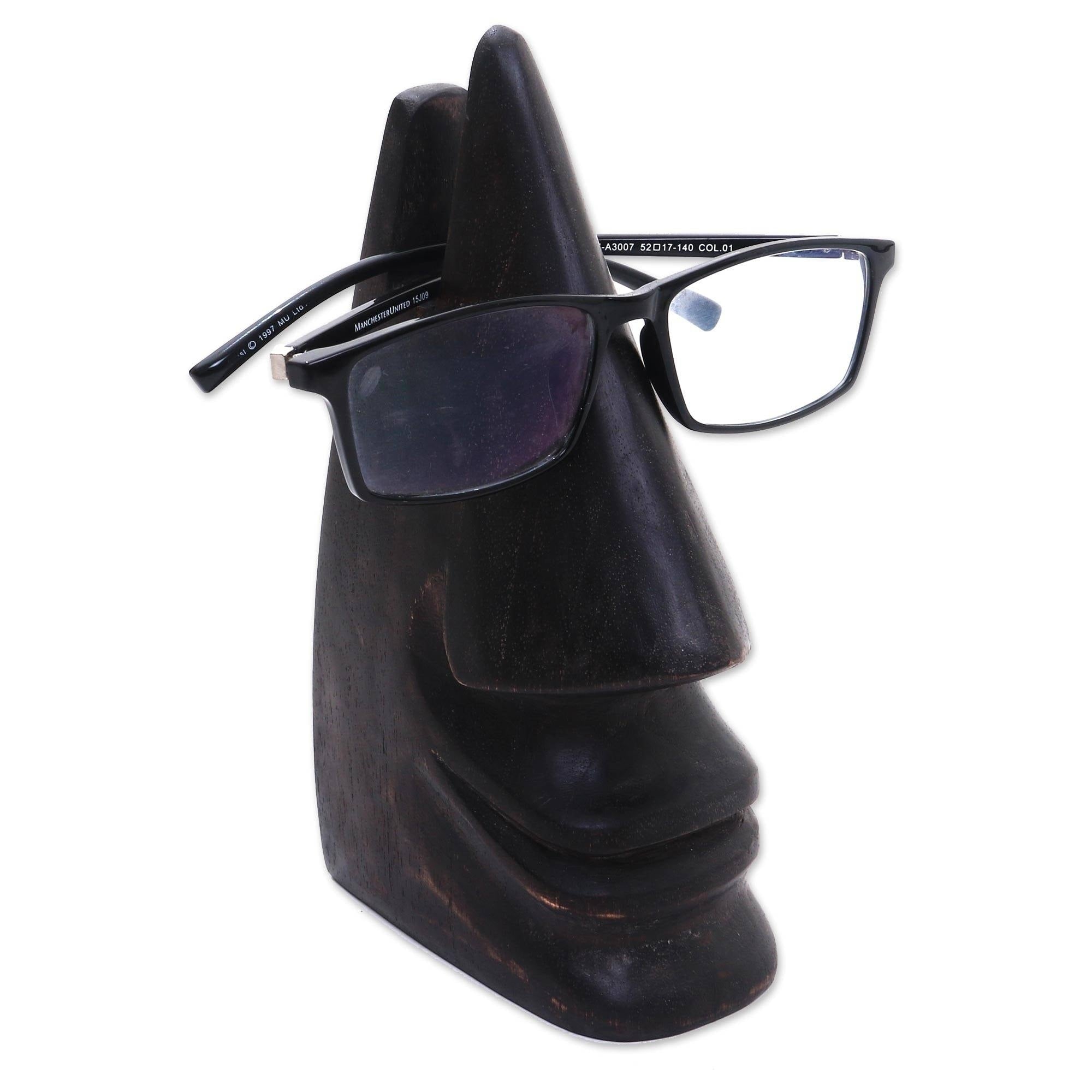 Handmade Around In Dark Brown Wood Eyeglasses Holder Indonesia