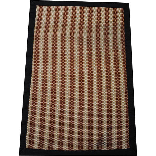 Handmade Asian Hand Woven Brown Striped Rayon From Bamboo Rug 2 X 3