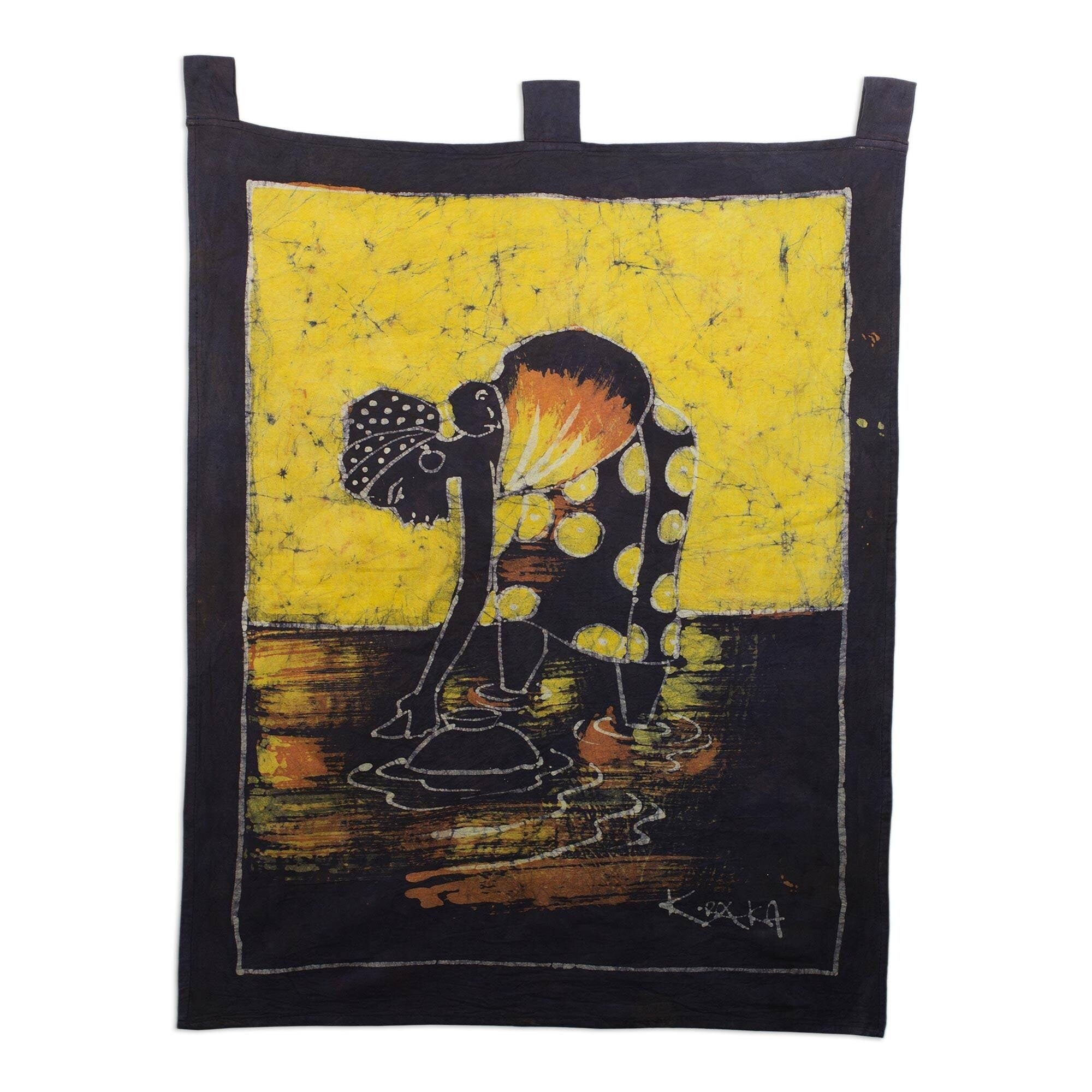 Handmade Batik Wall Hanging Woman At The Lake Ghana