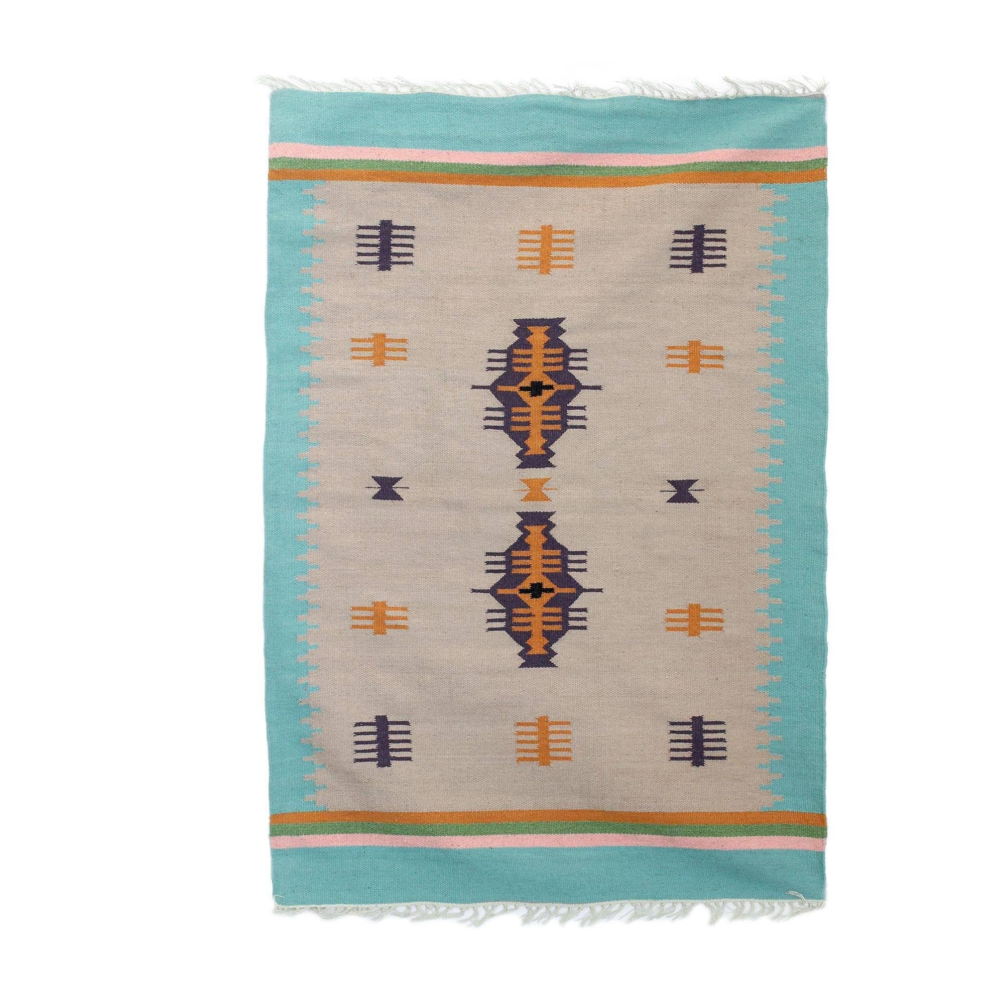 Handmade Beach Caravan Wool Dhurrie Rug India Big
