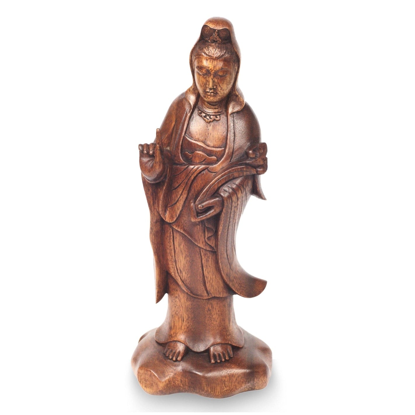 Handmade Beautiful Kwan Im Wood Statuette Indonesia 37 X 19 X 14