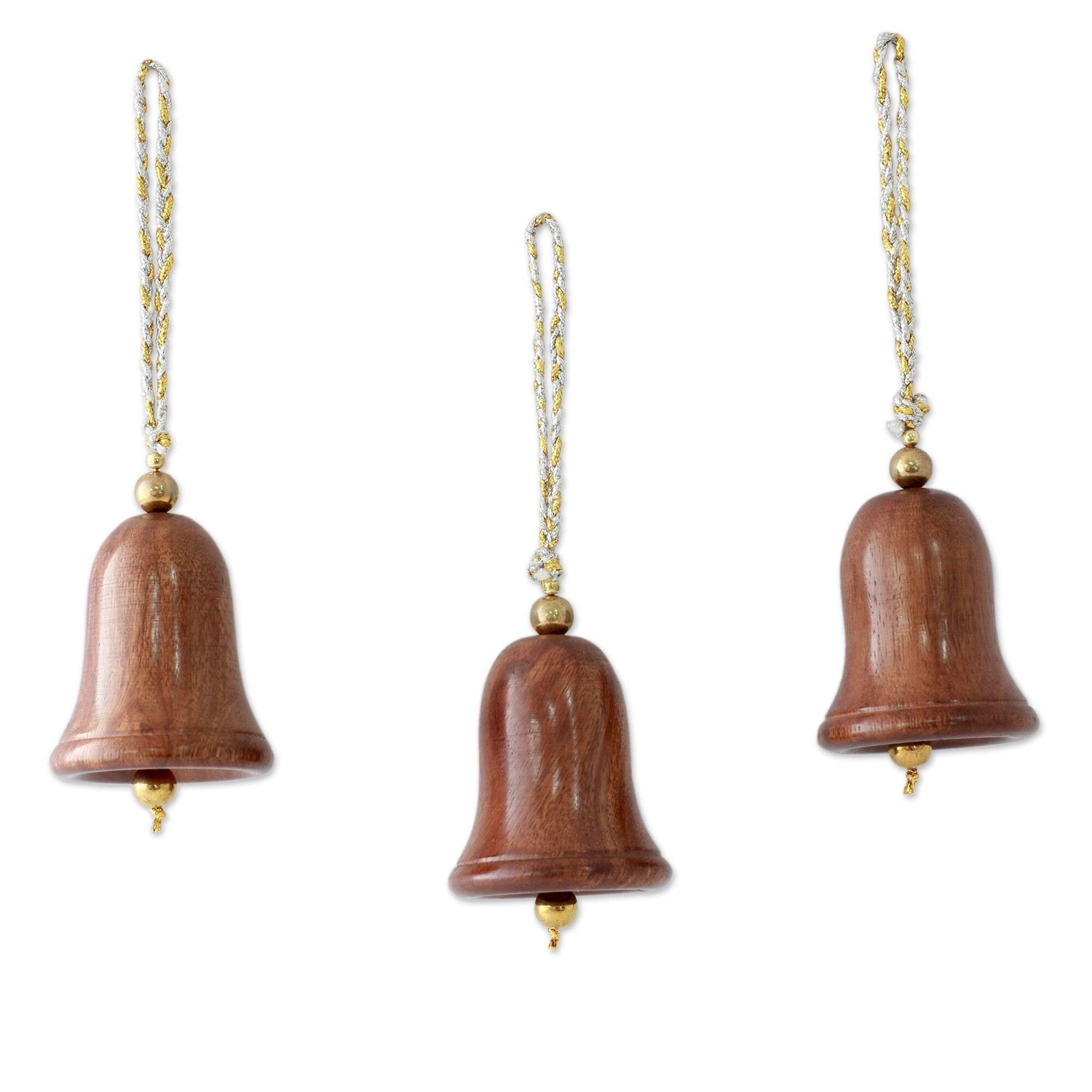 Handmade Bells Of Peace Set Of 3 Acacia Wood Ornaments India
