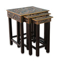 Handmade Bird Of Paradise Set Of 3 Artisan Hand Tooled Leather Brown Mohena Wood Home Decor Furniture End Tables Peru