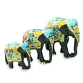 Handmade Black Elephant Trio Set Of 3 Lacquered Wood Sculptures India 31 X 16 X 11
