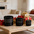 Handmade Black Glazed Ceramic Planter Set Of 3 9 7 6 Diameter