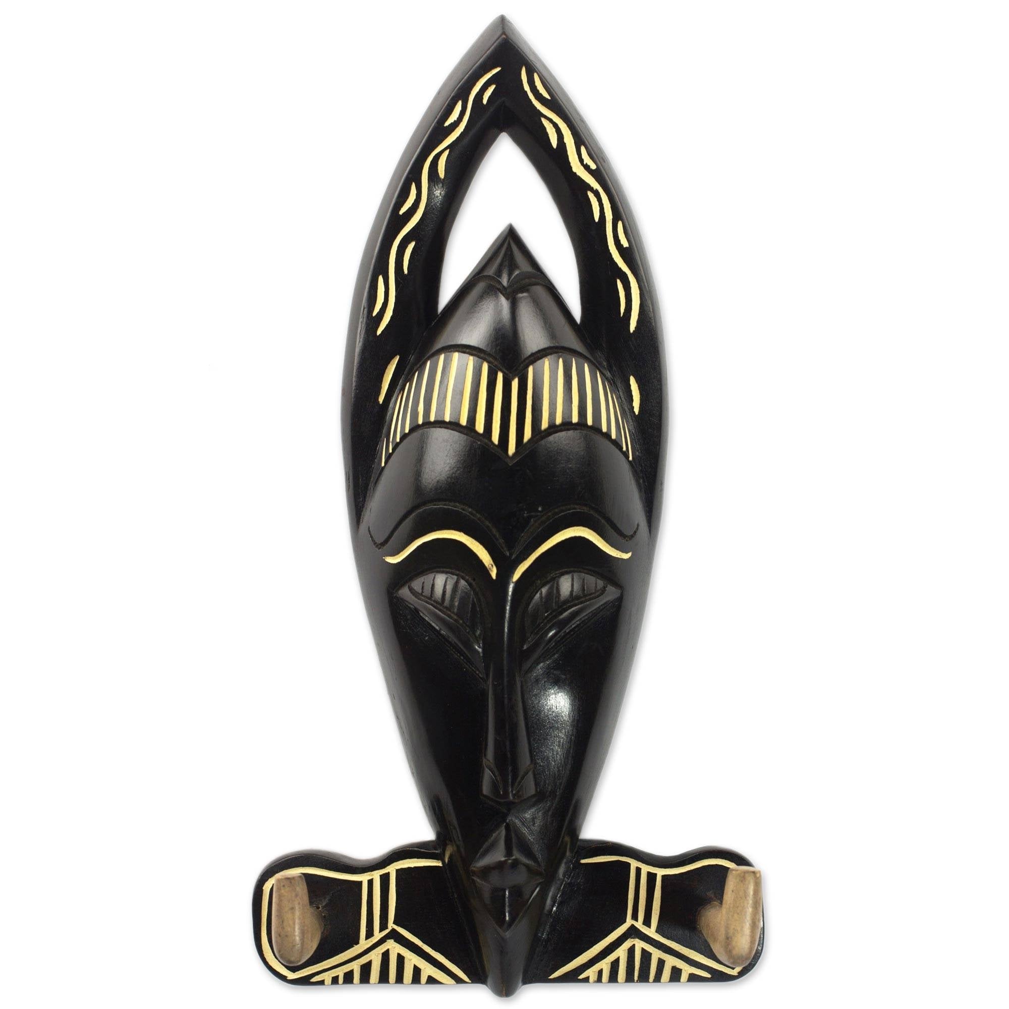 Handmade Blessed Face Wood Key Holder Ghana 41 X 23 X 15
