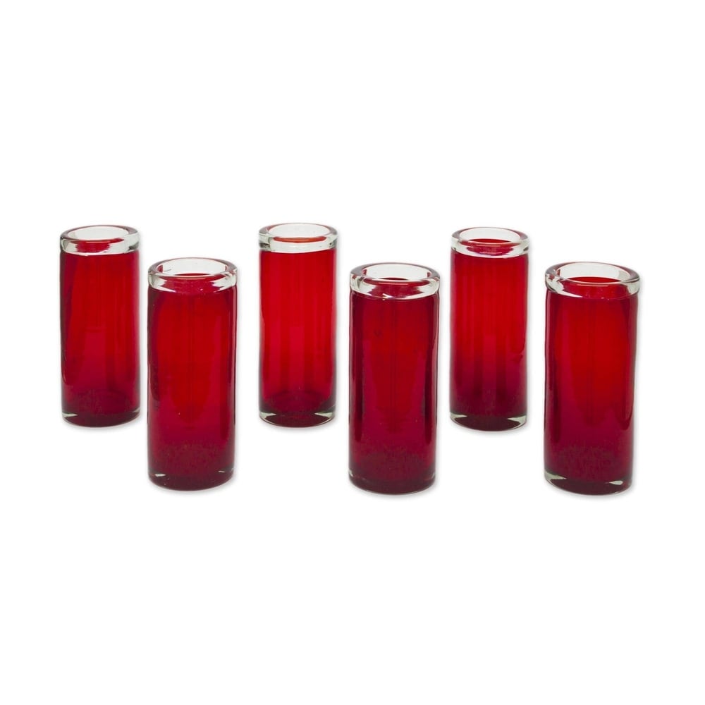 Handmade Blown Glass Drinking Glasses Ruby Set Of 6 Mexico