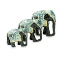 Handmade Blue Elephant Trio Set Of 3 Lacquered Wood Sculptures India 31 X 16 X 11
