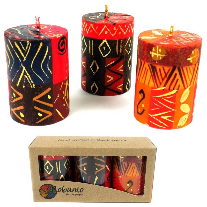 Set Of Three Boxed Handmade Mini Pillar Candles With Bongazi Design Set Of 3 South Africa