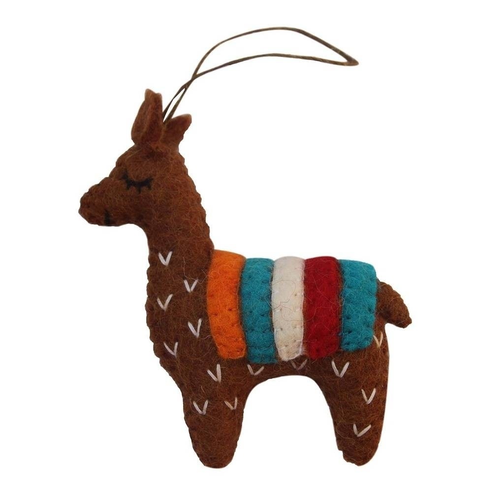 Handmade Brown Felt Llama Ornament Nepal