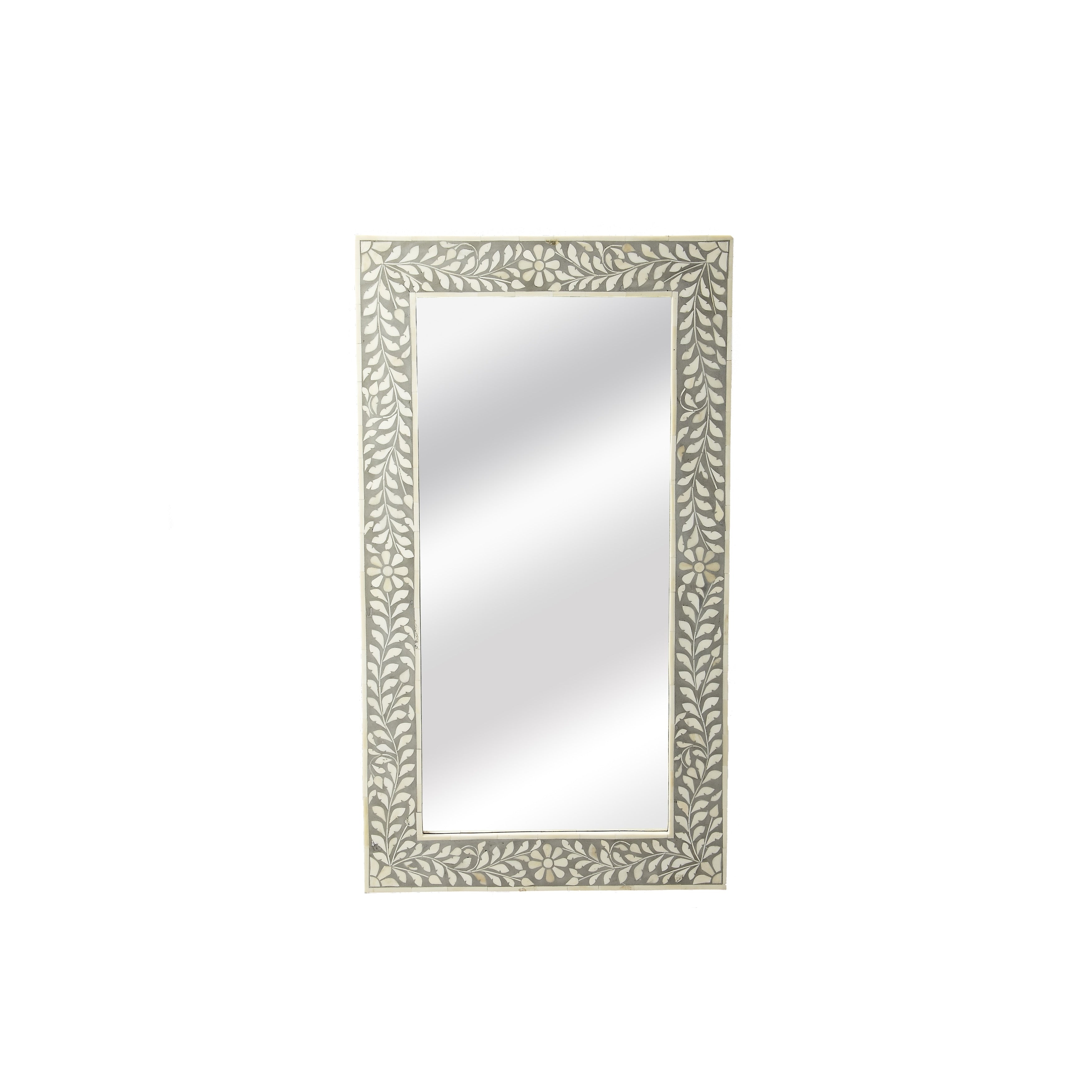 Handmade Butler Bone Inlay Wall Mirror India White Grey