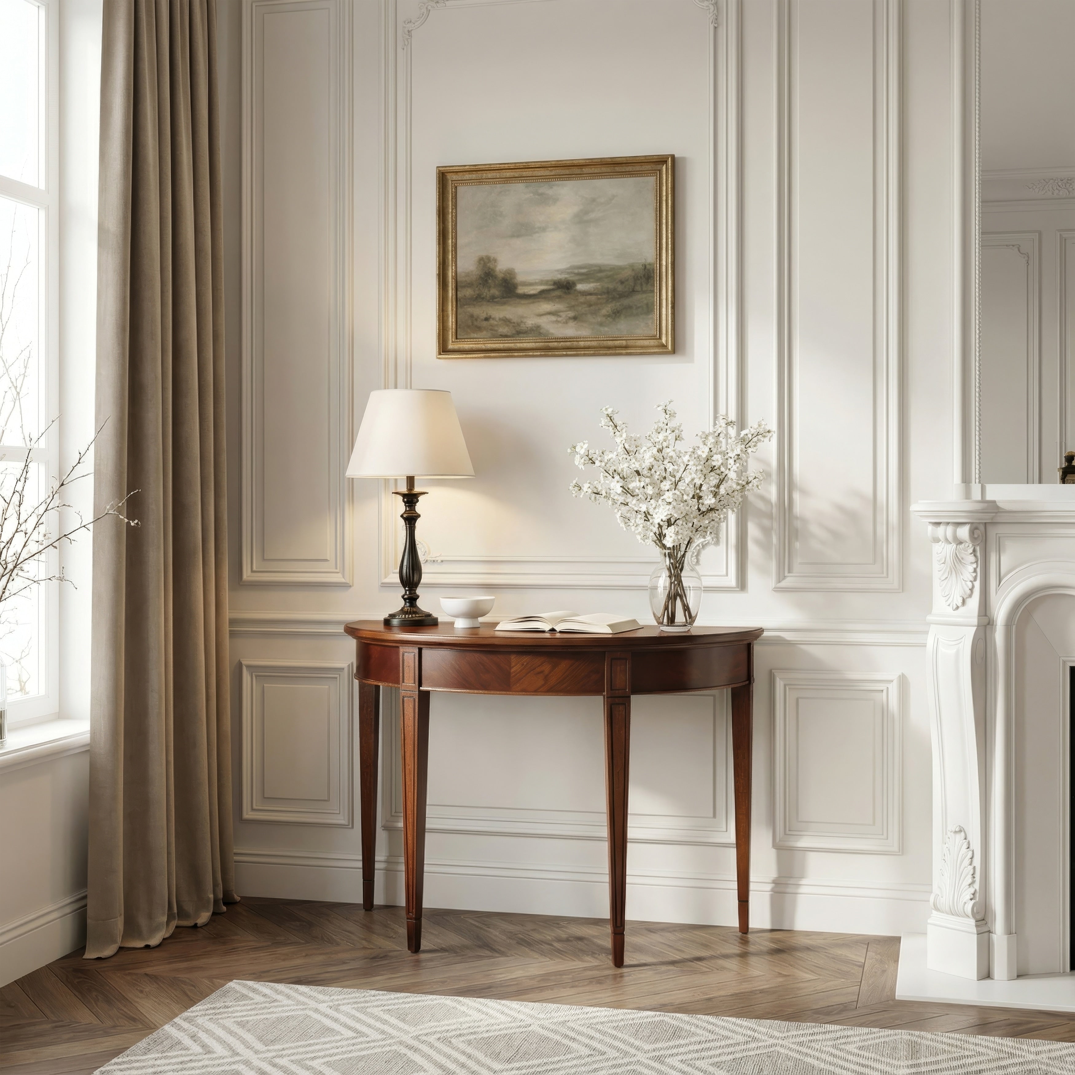 Butler Hampton Olive Ash Burl Demilune Console Table