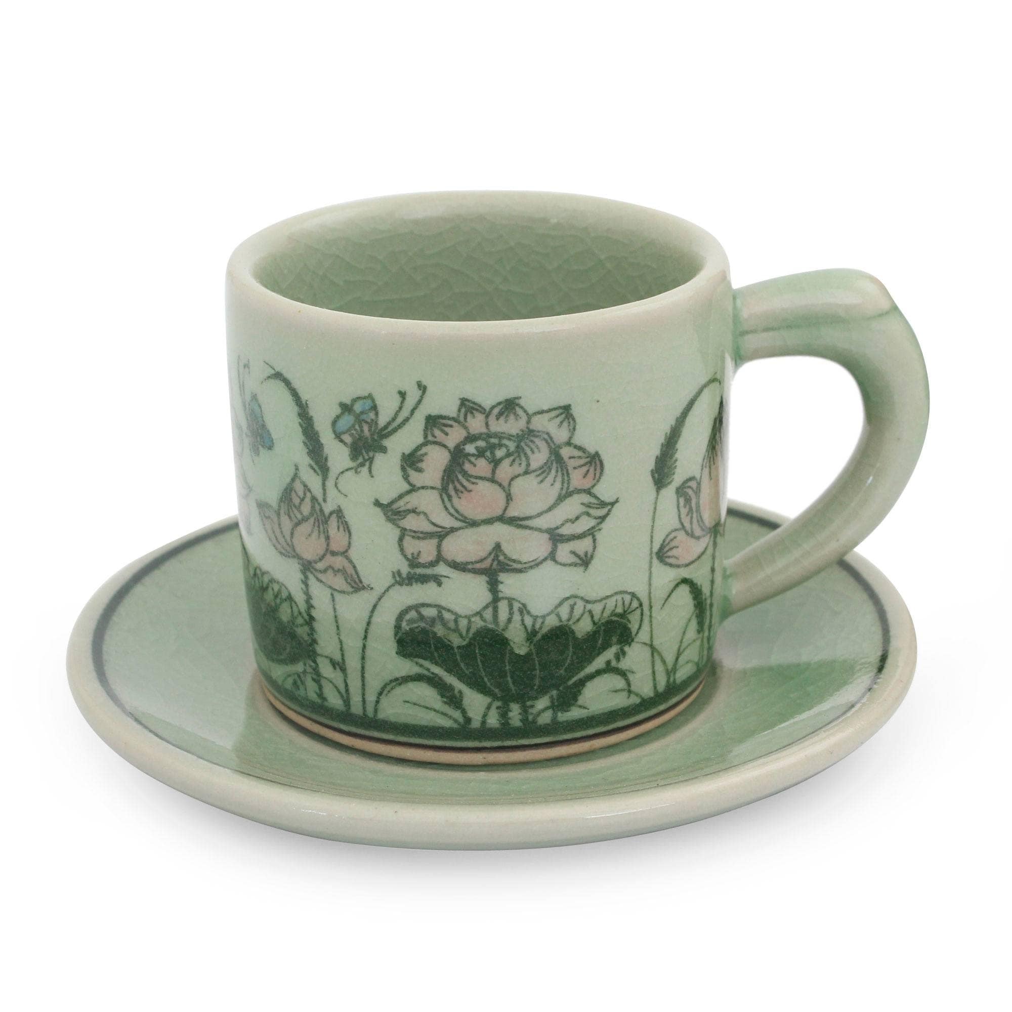 Handmade Butterflies Ceramic Demitasse Cup And Saucer Thailand