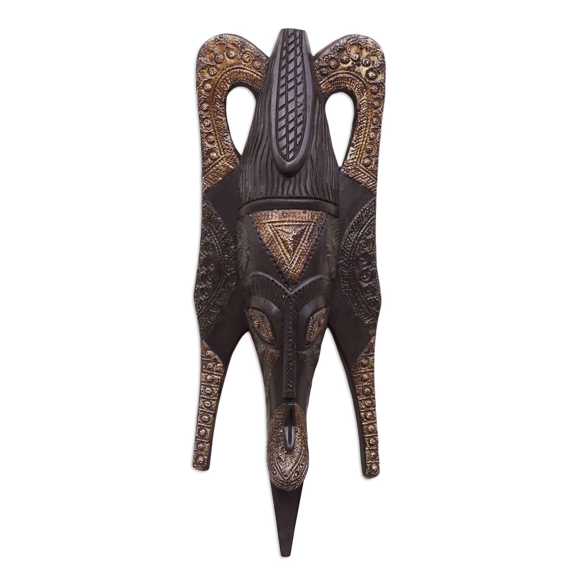 Handmade Butterfly Mask African Wood Mask West Africa Black Gold