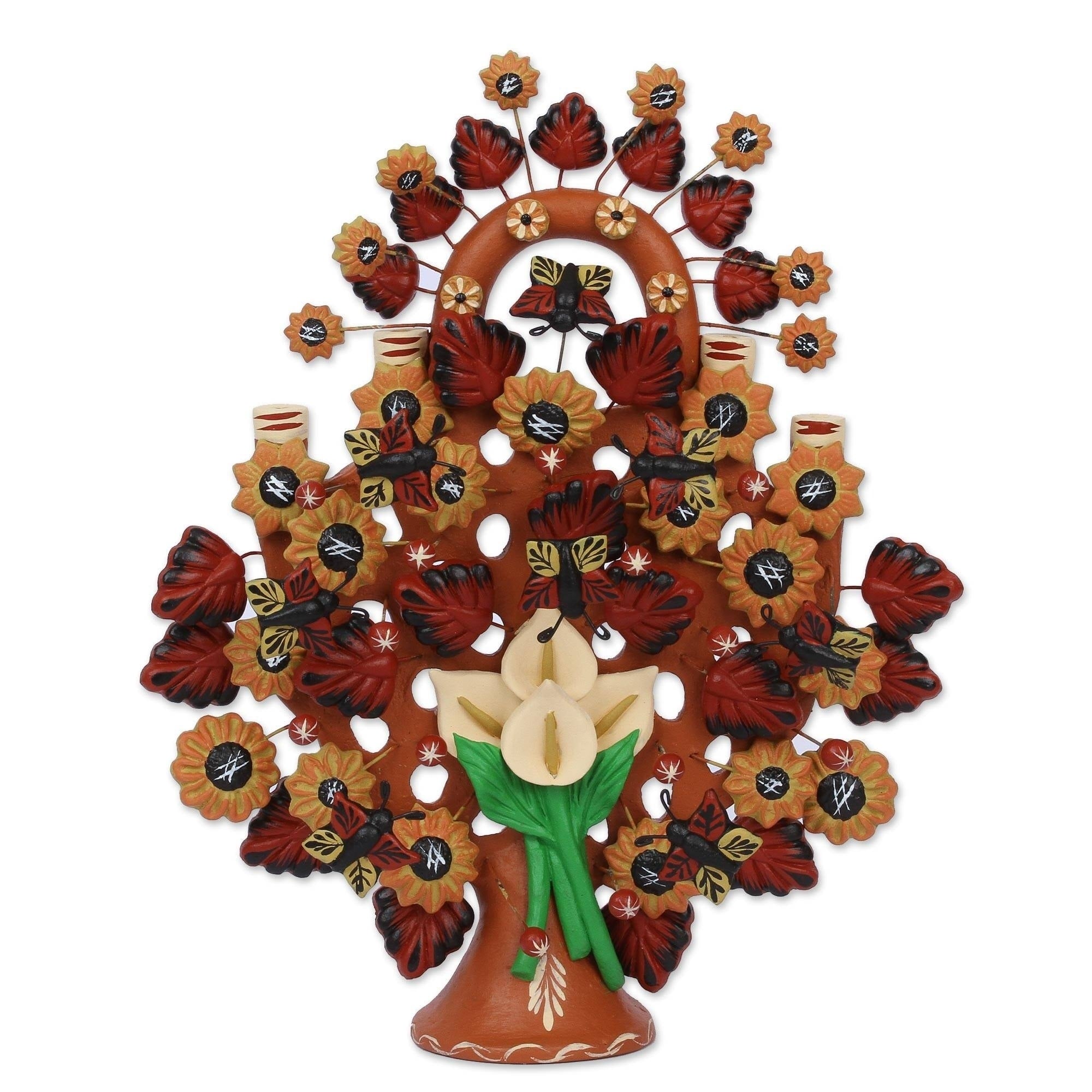 Handmade Calla Lily Tree Ceramic Sculpture Mexico N A
