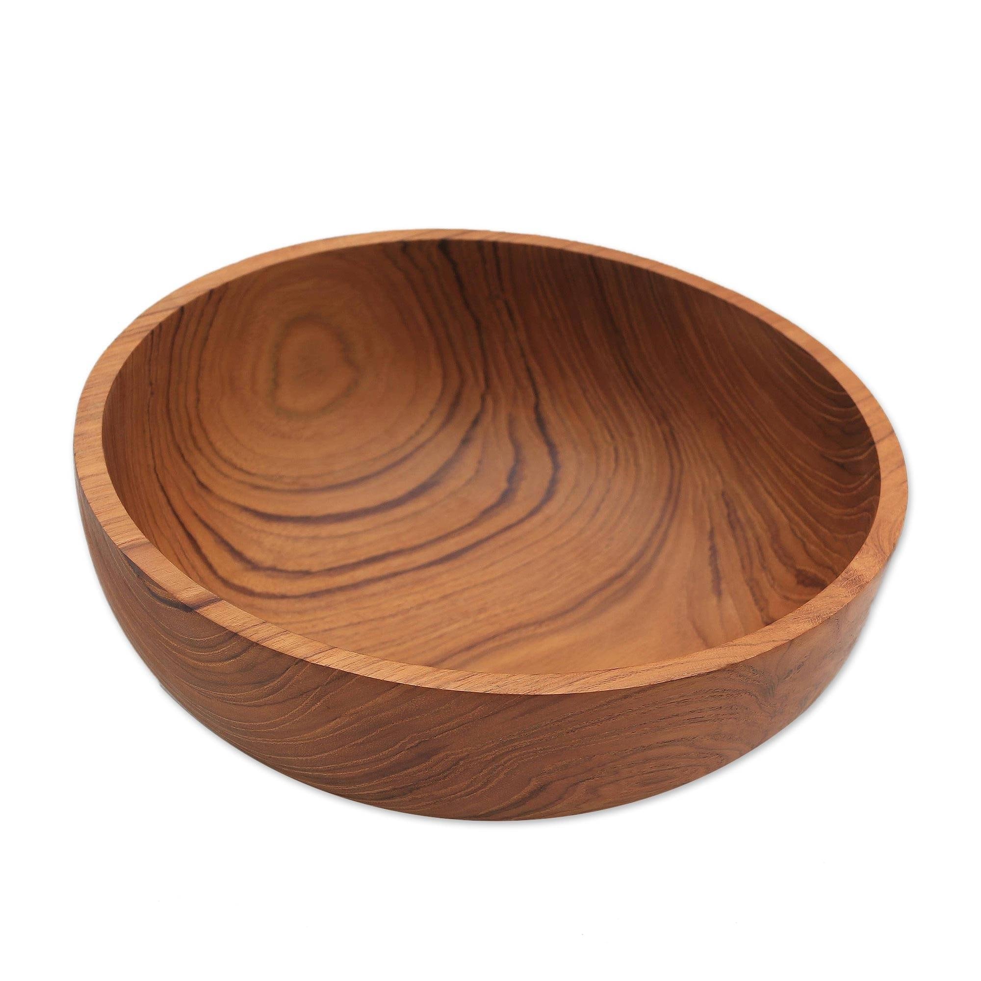 Handmade Calm Lumber Teakwood Serving Bowl Indonesia 3.5 H X 9.75 Diam.