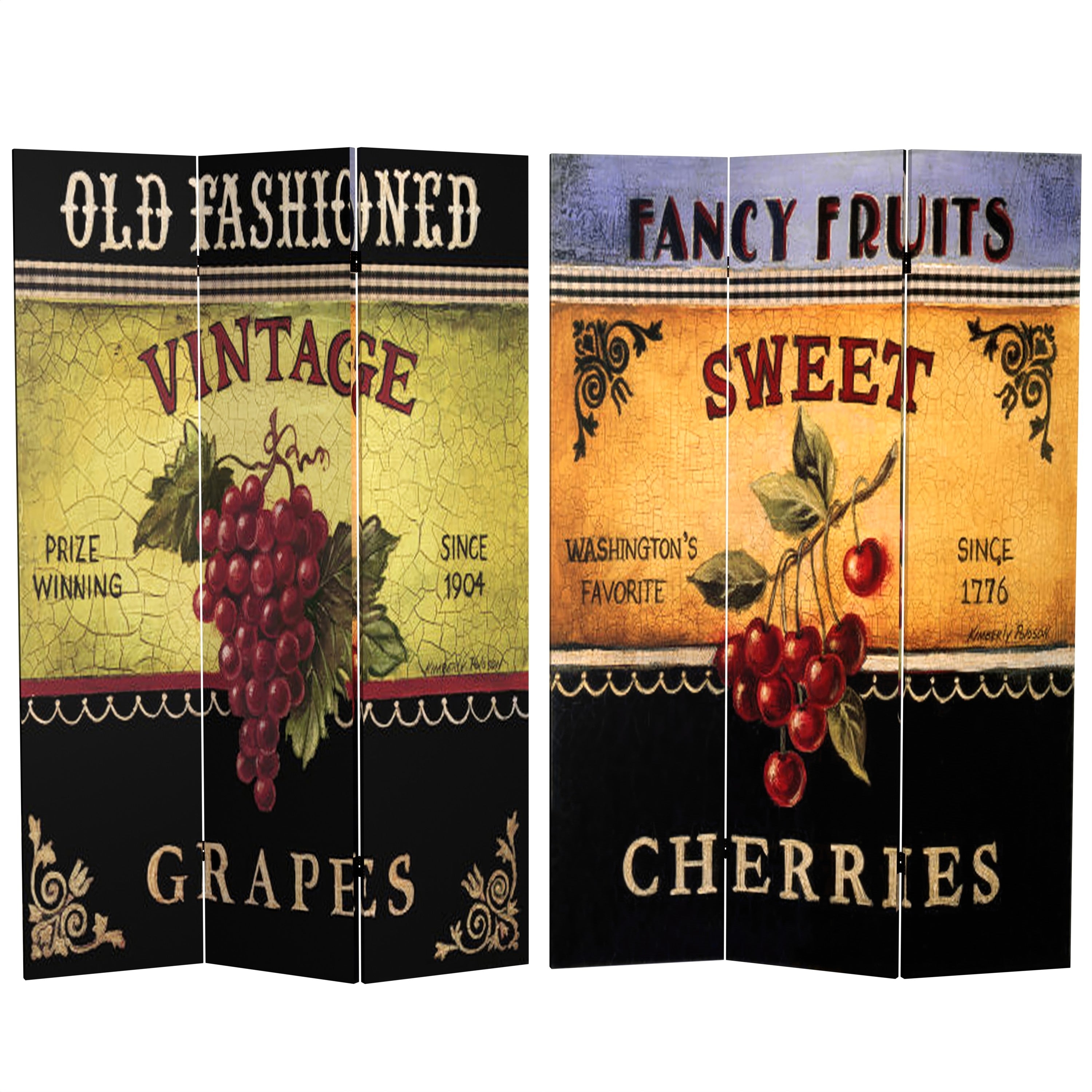 Handmade Canvas Double Sided Grapes And Cherries Room Divider China