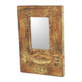 Handmade Cape Coast Night Sese Wood Clay Glass Wall Mirror Ghana Brown