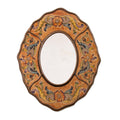Handmade Caramel Colonial Wreath Reverse Painted Glass Wall Mirror Peru 9.75 H X 7.75 W X 0.6 D