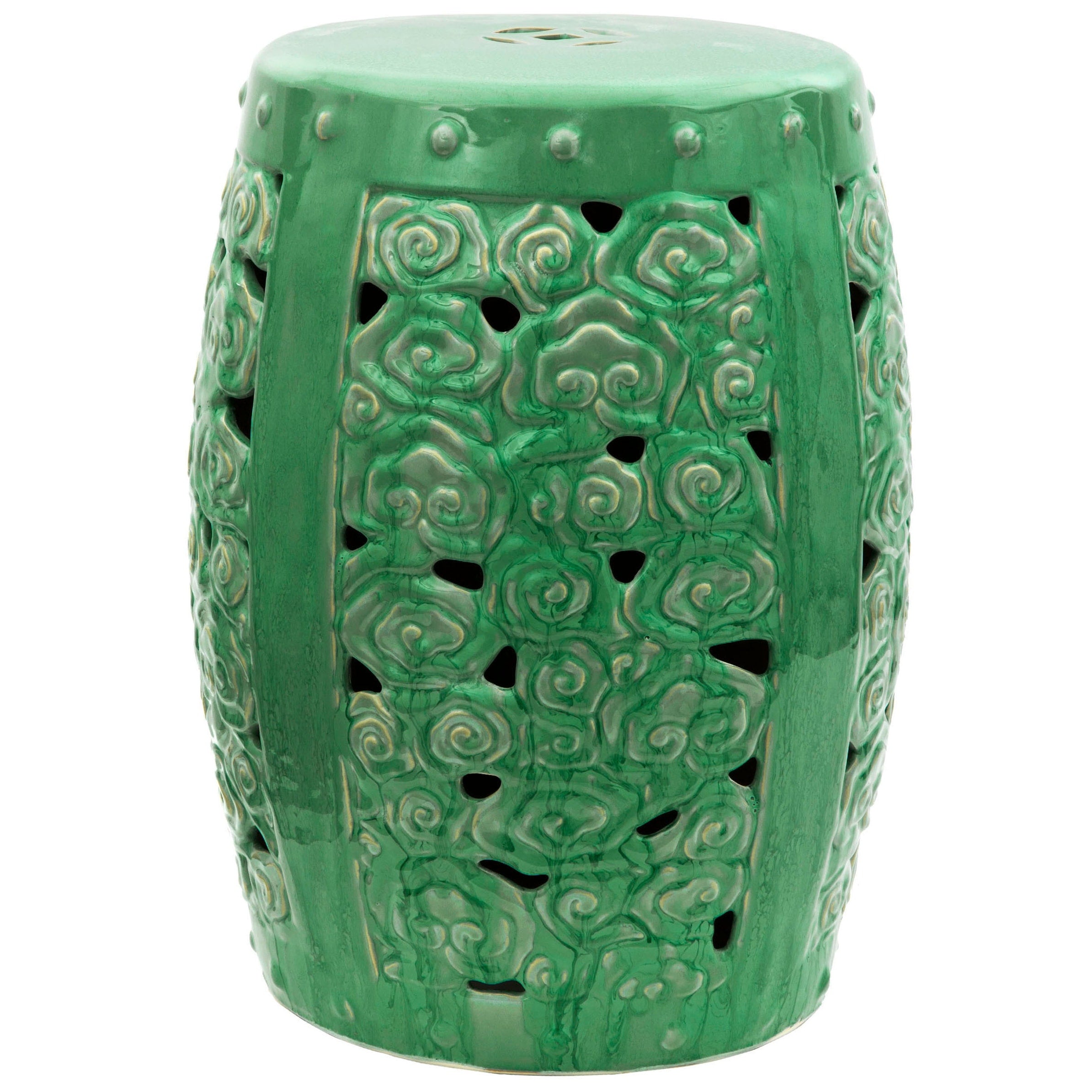 Handmade Carved Clouds Porcelain Garden Stool China Blue