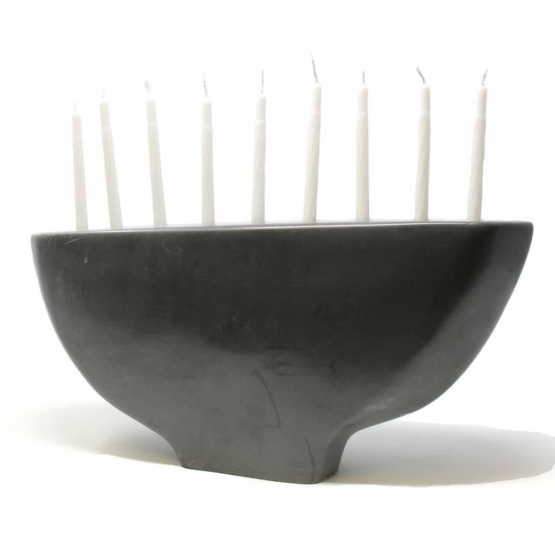 Handmade Carved Soapstone Hanukkah Menorah Black