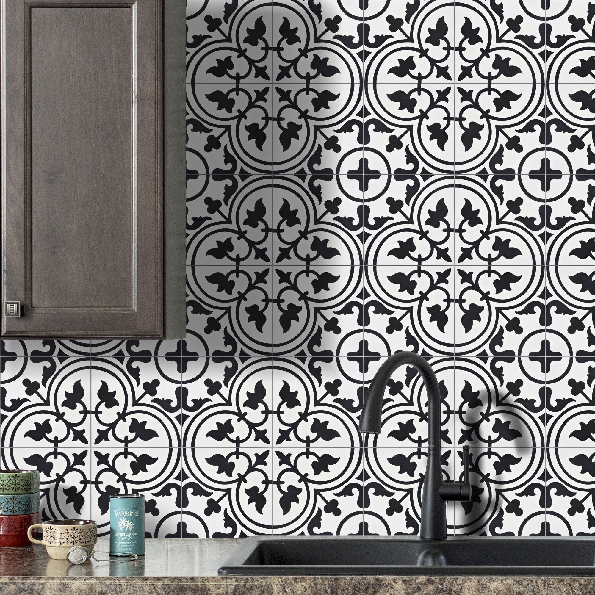 Casa In White And Black Handmade 8X8 In Moroccan Tile Pack Of 12