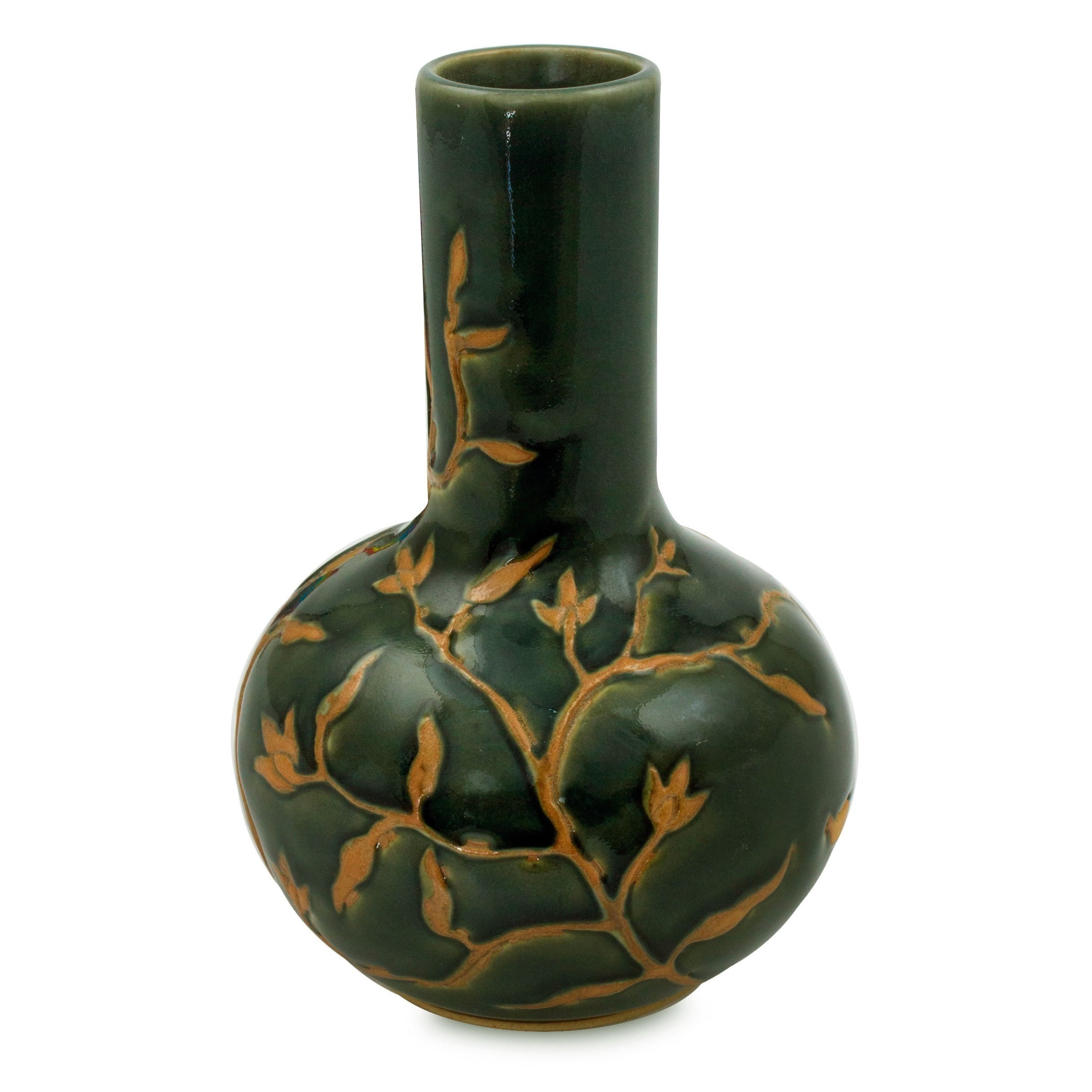 Handmade Celadon Ceramic Forest Blooms Vase Thailand