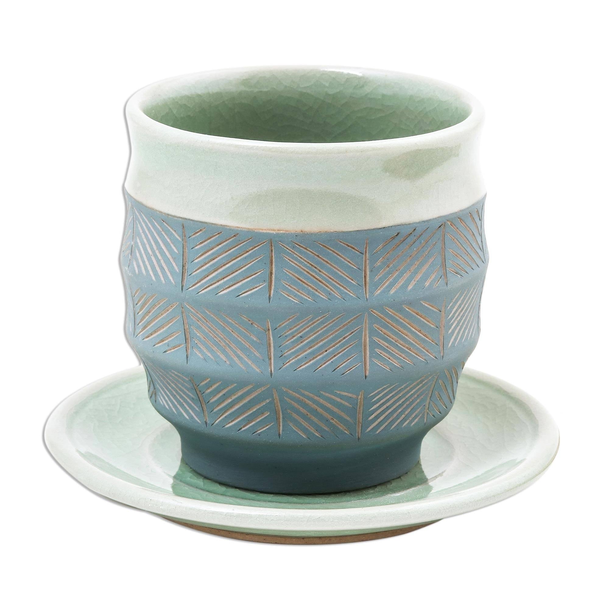 Handmade Celadon Ceramic Cup And Saucer Thailand